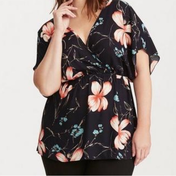 Torrid Floral Print Surplice Babydoll Top - Picture 3 of 8